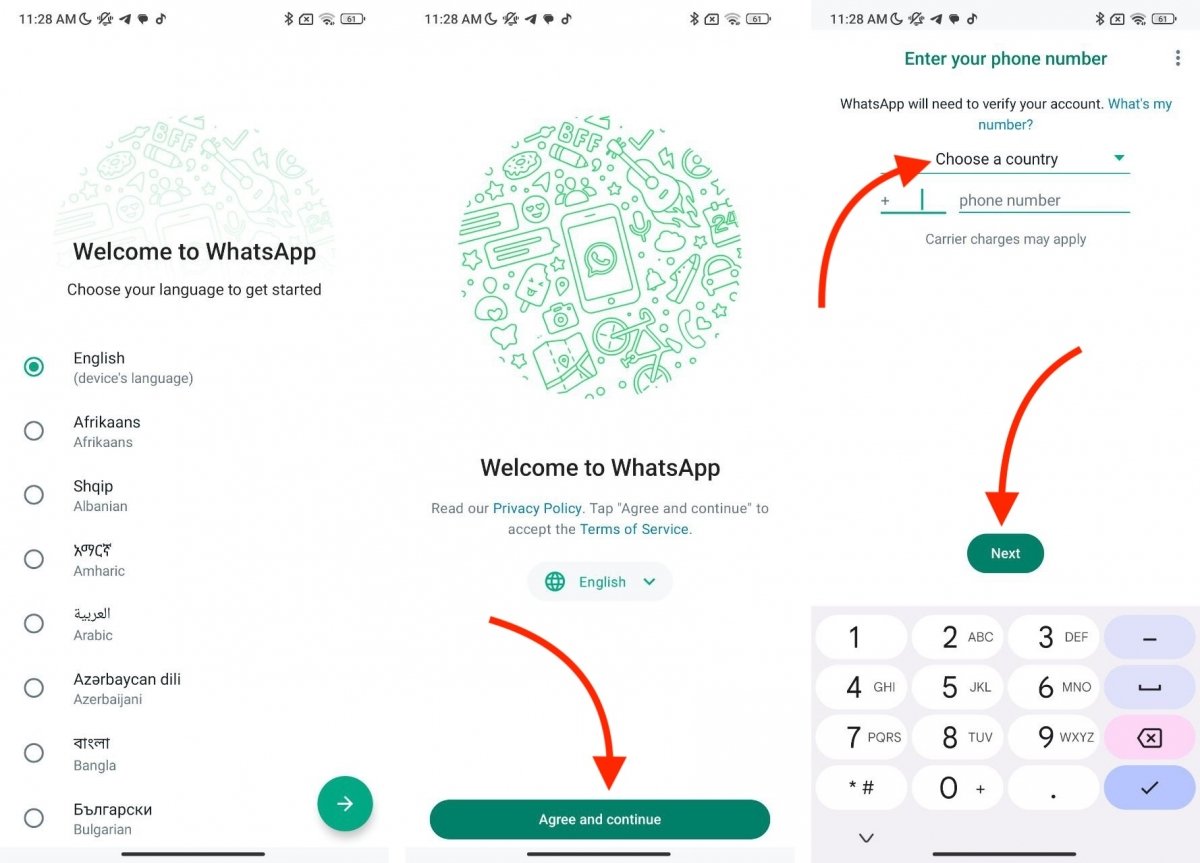 Passos para configurar o WhatsApp com sua conta, tanto no app oficial quanto no MOD