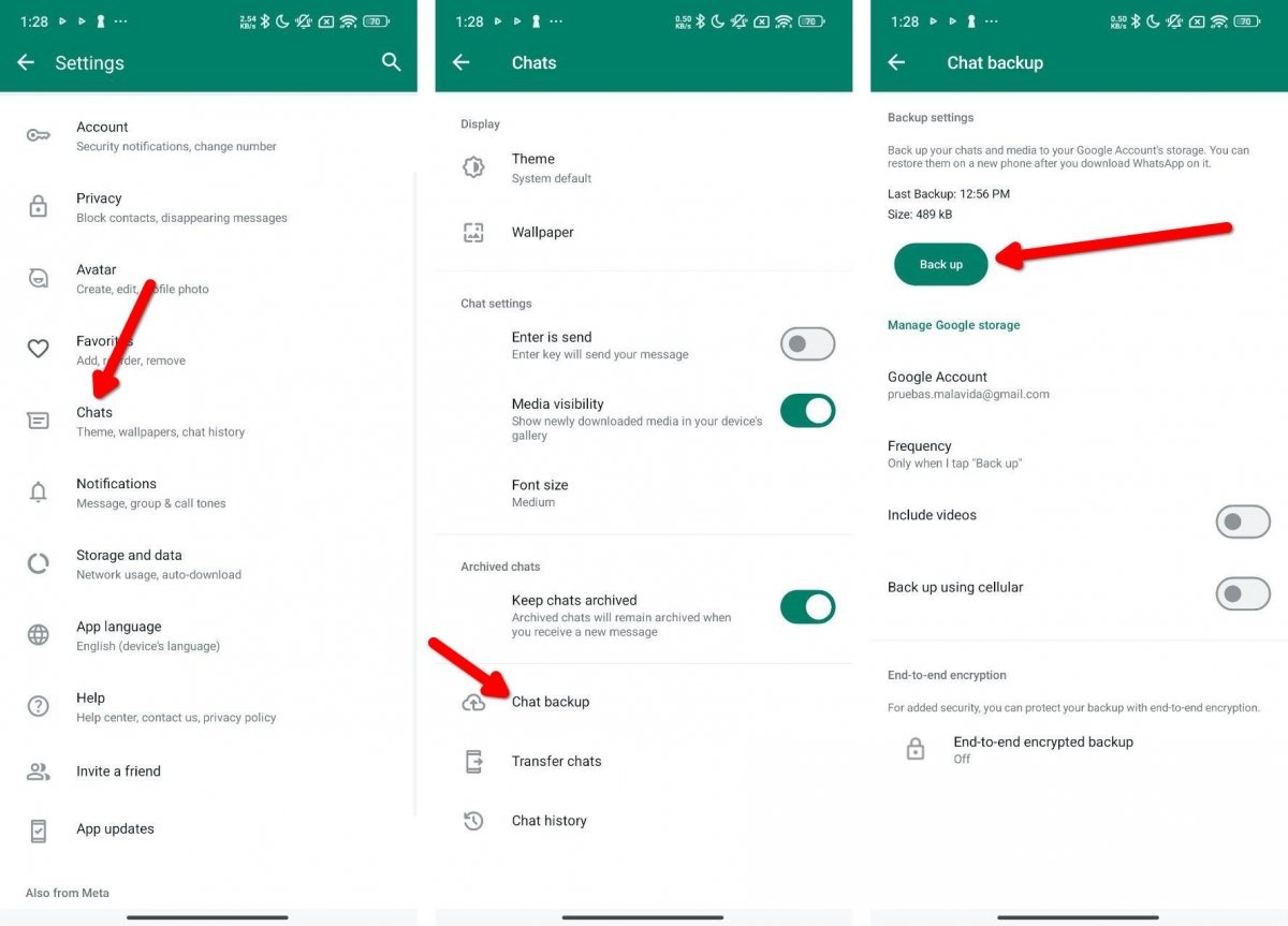 Steps to create a backup manually in WhatsApp