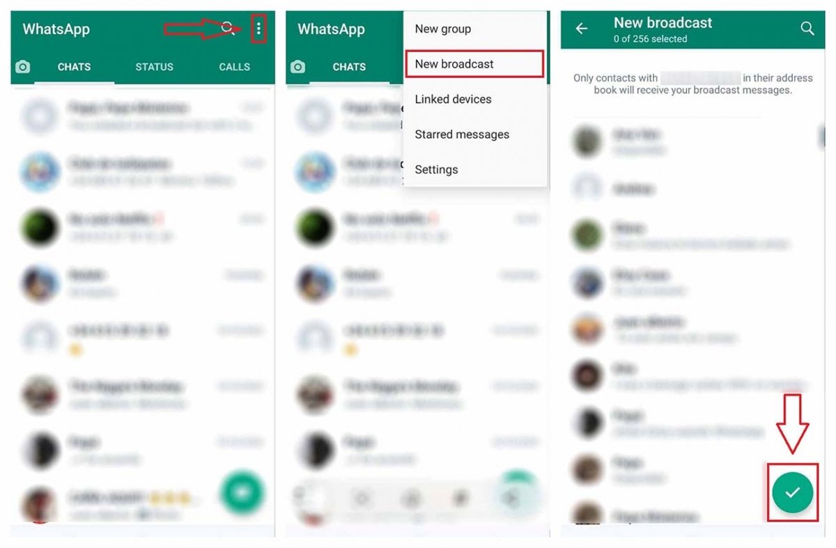 Steps to create a broadcast on WhatsApp