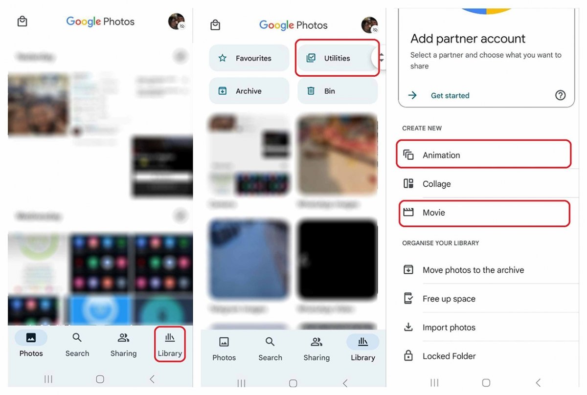 Steps to create a movie or animation in Google Photos
