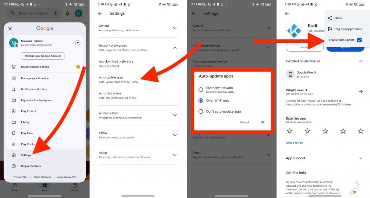 Steps to enable autoupdates in Google Play, specifically for Kodi