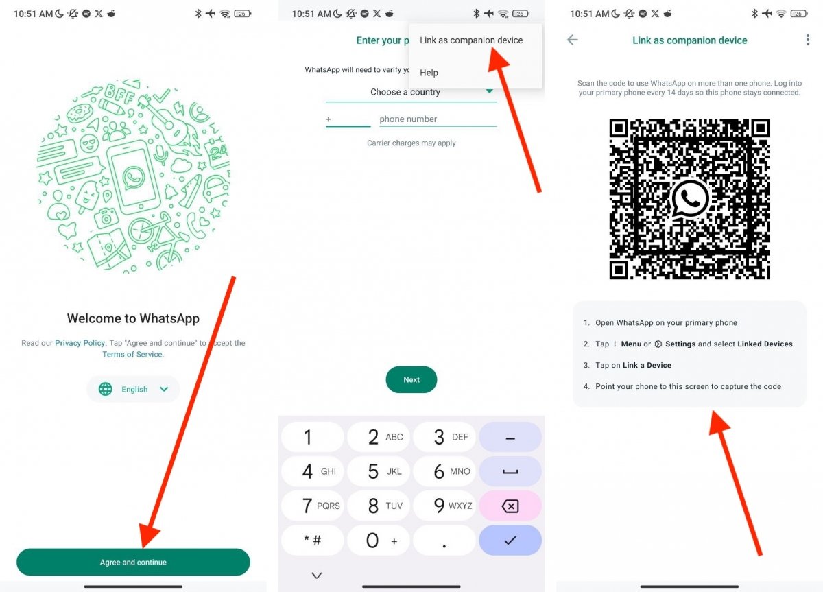 Steps to enable the Companion Mode and access WhatsApp from another device