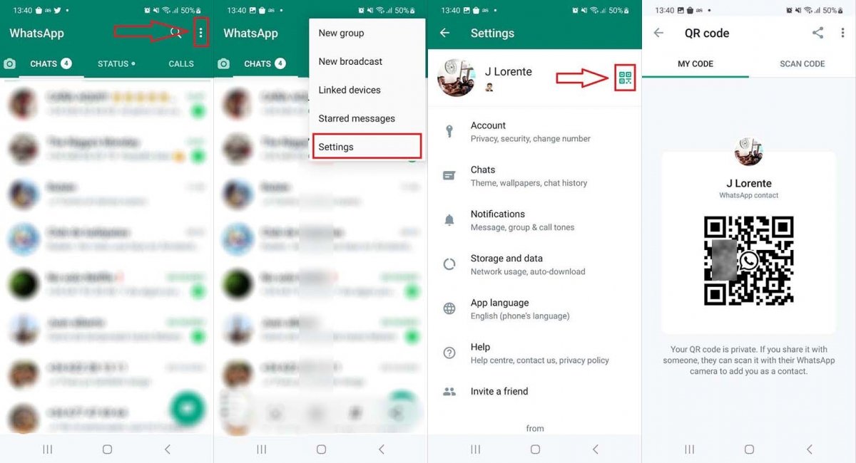 Steps to generate a QR code in WhatsApp