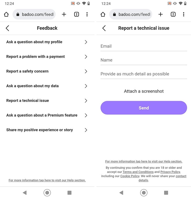 Steps to get in touch with Badoo's technical service