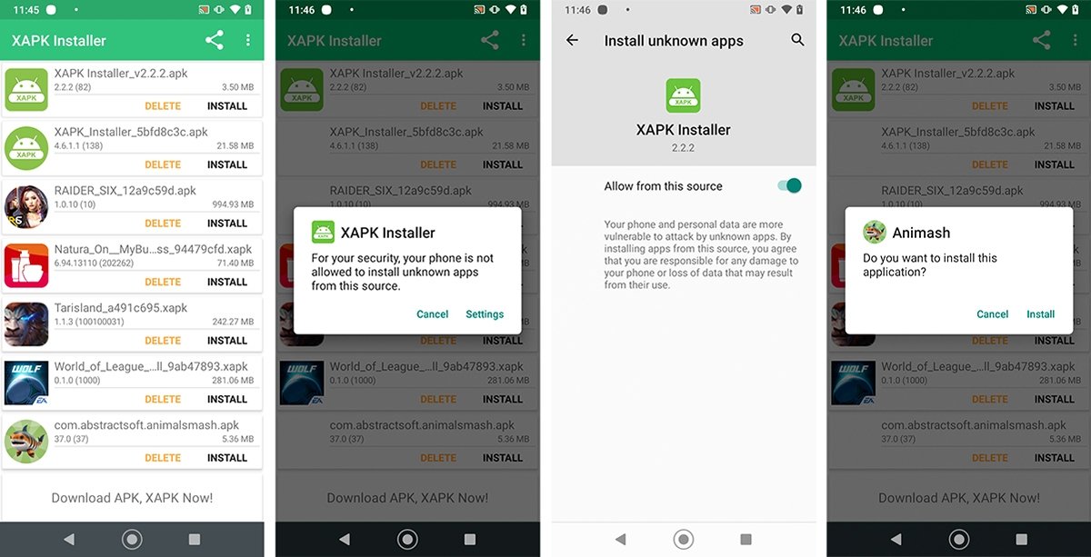 Действия по установке файлов XAPK с помощью стороннего установщика