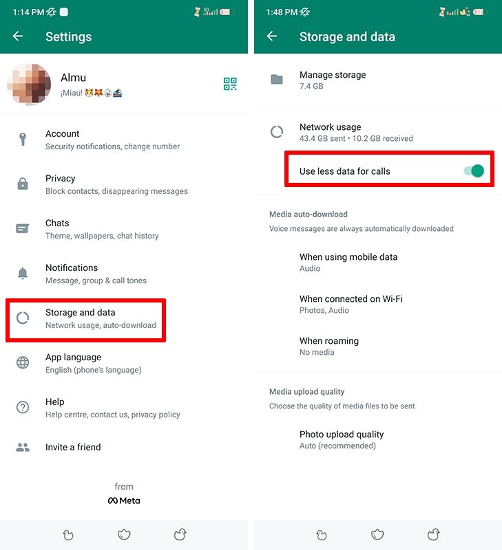 Schritte zur Begrenzung der Datennutzung in WhatsApp