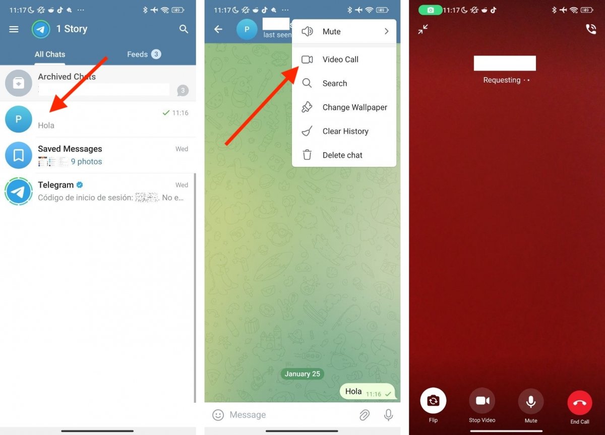 Passaggi per effettuare una videochiamata in Telegram