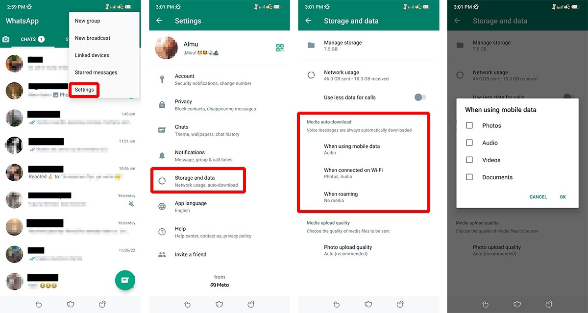 Steps to make sure that WhatsApp photos and videos aren't saved in the gallery