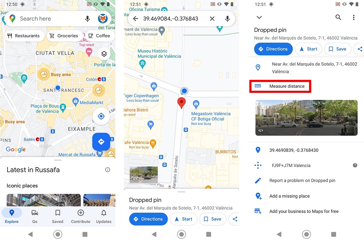 Steps to measure distances on Google Maps from an Android device
