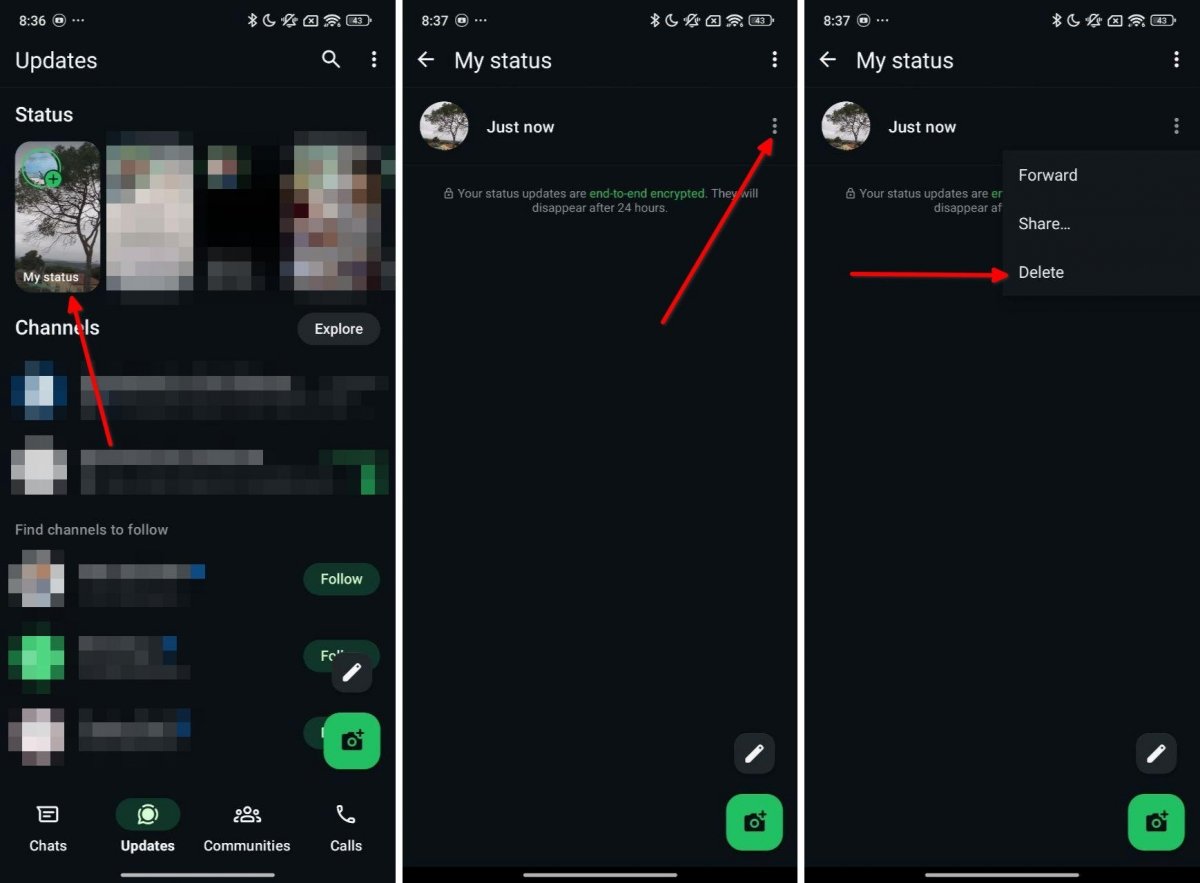 Etapas para excluir um Status do WhatsApp já carregado