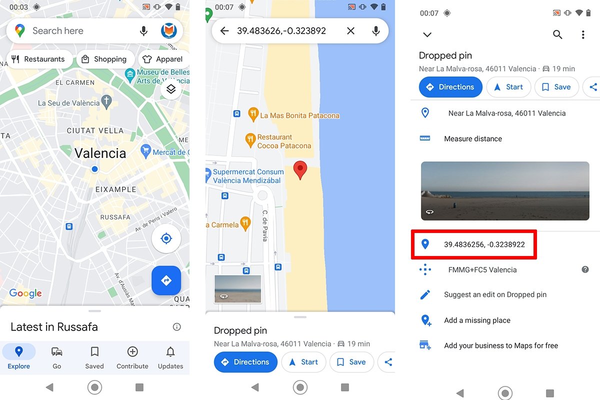 Steps to search for a location's coordinates in Google Maps
