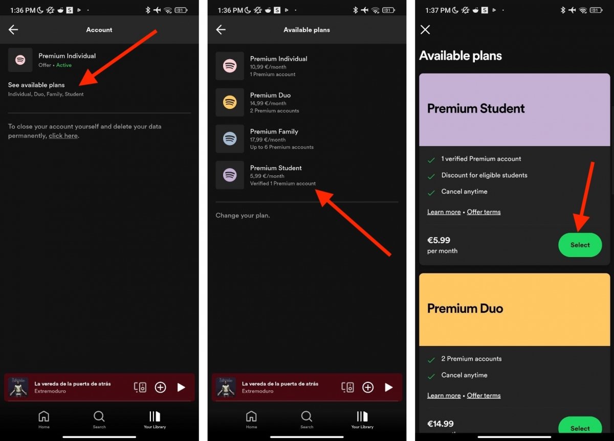 Passaggi per cambiare piano Premium di Spotify