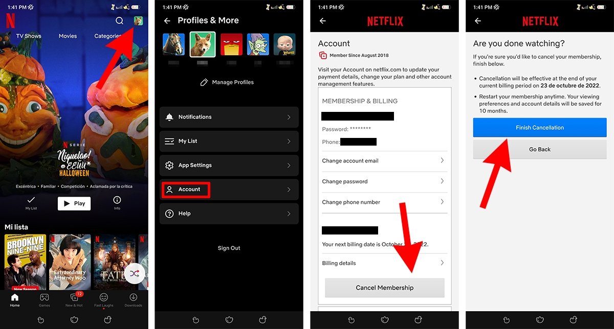Steps to unsubscribe from Netflix from the official app