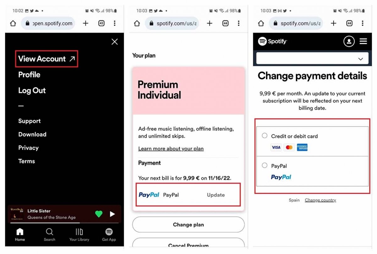 Steps to update your payment method for Spotify