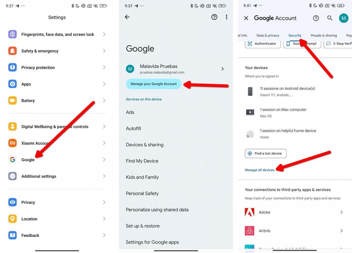 Steps to view all devices linked to a given Google account