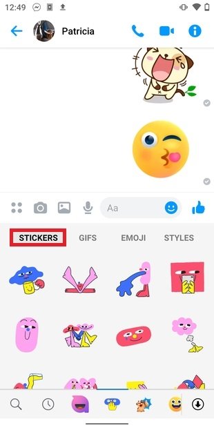 Sección de stickers