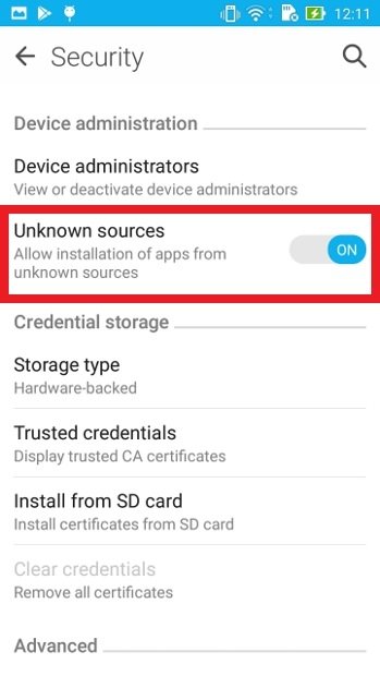 Switch the Unknown Sources toggle to the right