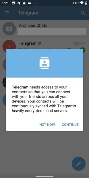 Synchronisation des contacts dans Telegram