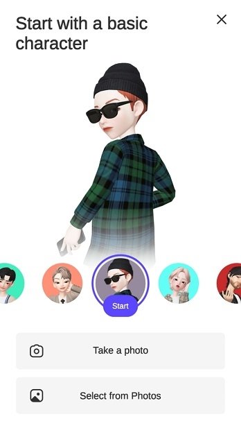 Take a photo or create your Zepeto from scratch