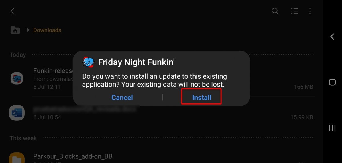 Tap on Install to reinstall the APK