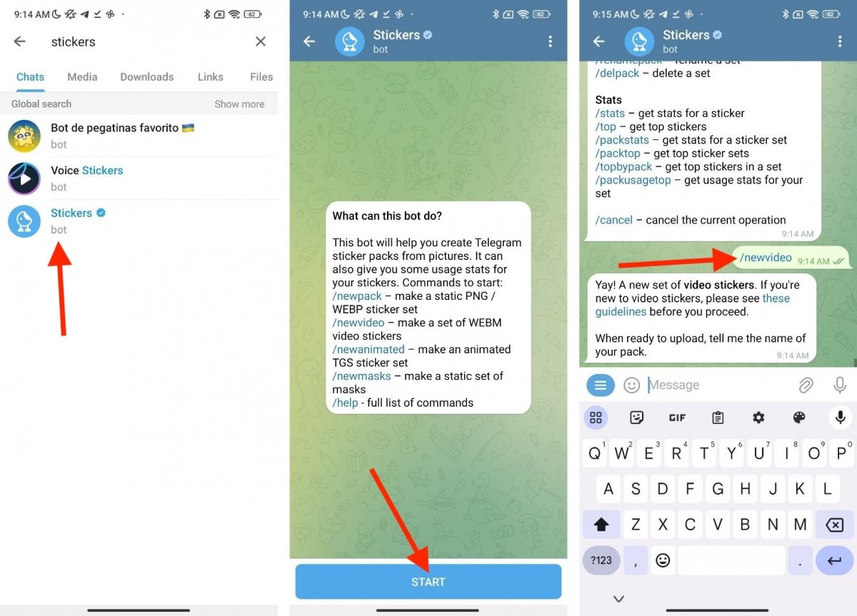 Les paquets d'autocollants de Telegram sont créés à l'aide d'un robot officiel