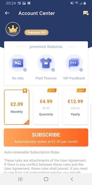 The app’s premium options