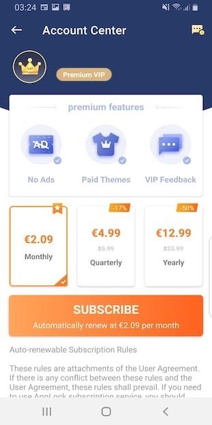 Options Premium de l'application