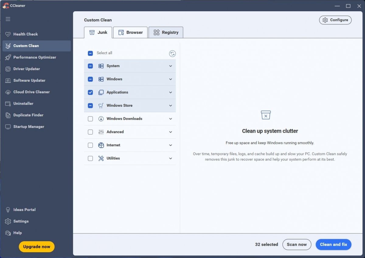 В разделе «Настраиваемая очистка» вы можете выбрать, что именно нужно удалить