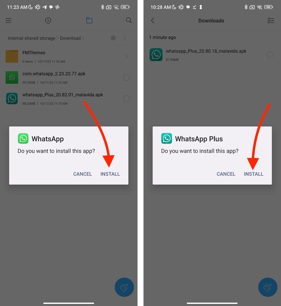 Il procedimento di installazione di WhatsApp e WhatsApp Plus è identico