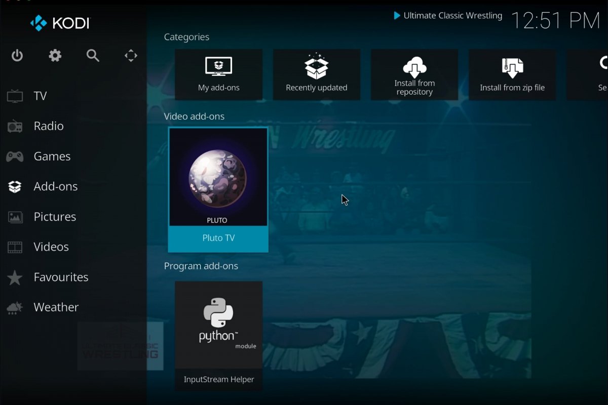 The Pluto TV add-on for Kodi