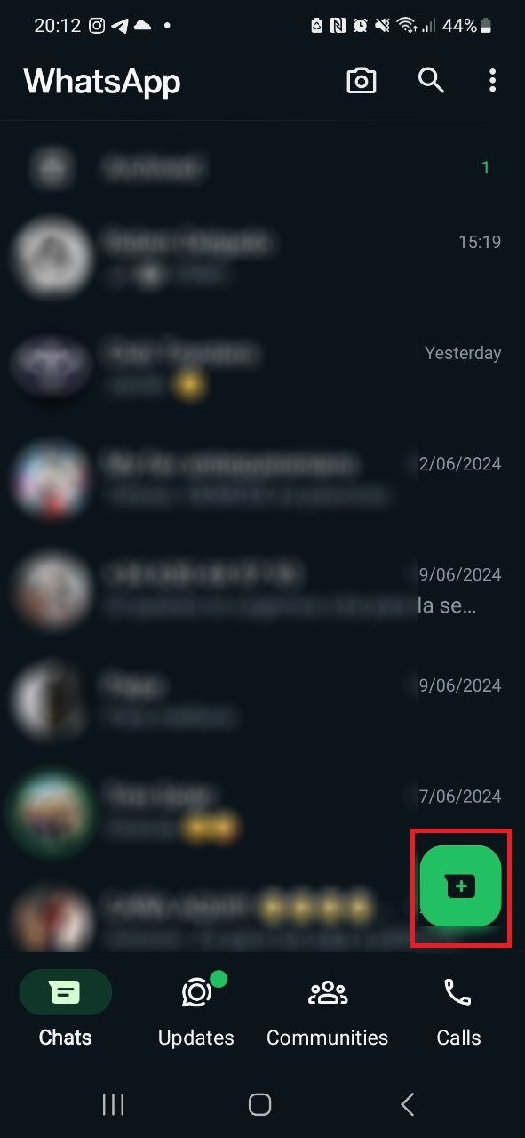 Este é o botão para abrir um novo chat no WhatsApp