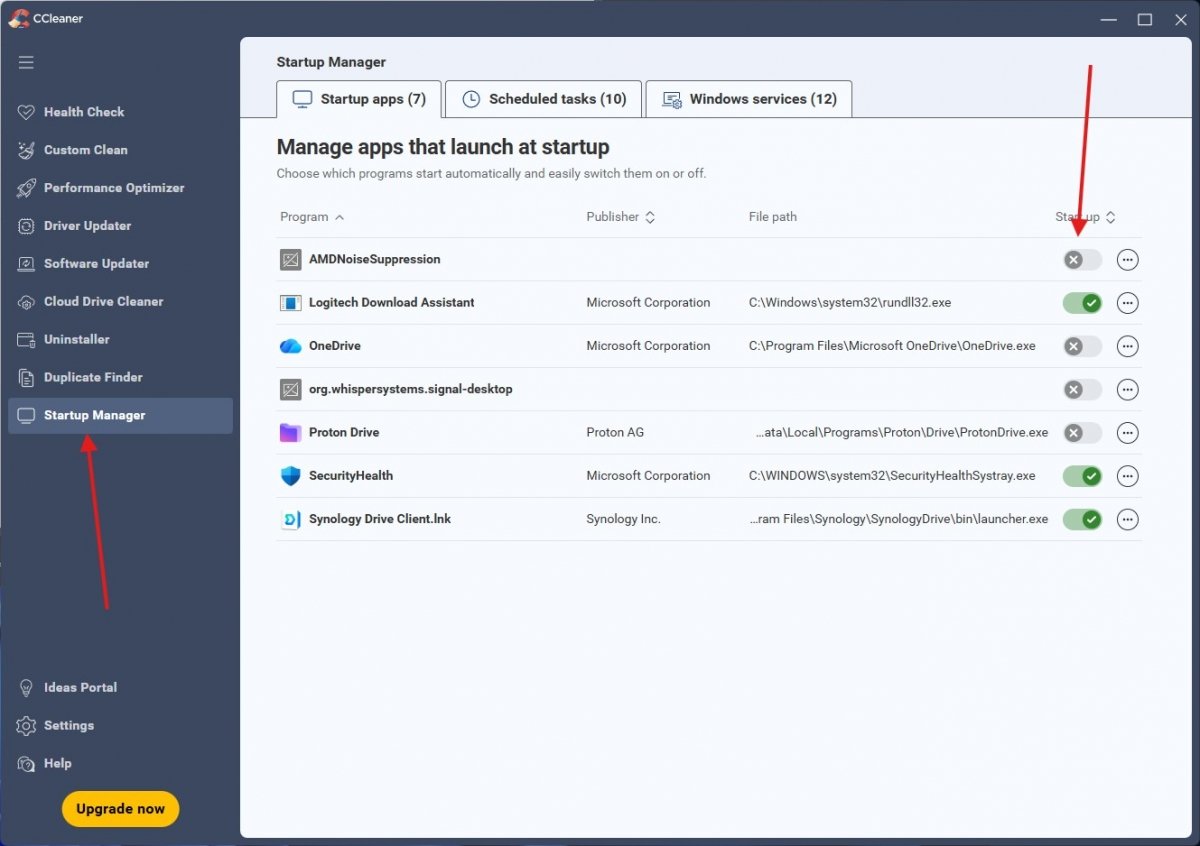В этом разделе следует удалить программы автозагрузки с помощью CCleaner