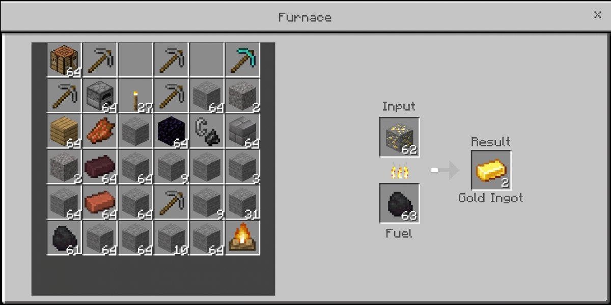To get gold ingots, smelt ores in a furnace