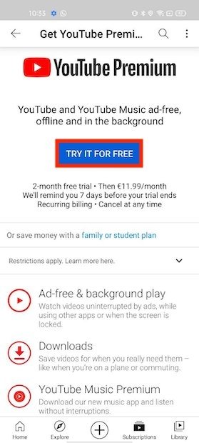 Probar gratis YouTube Premium