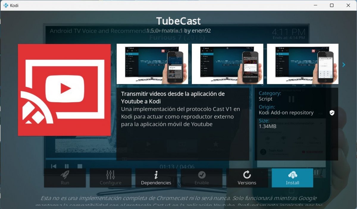 TubeCast pour Kodi sur PC