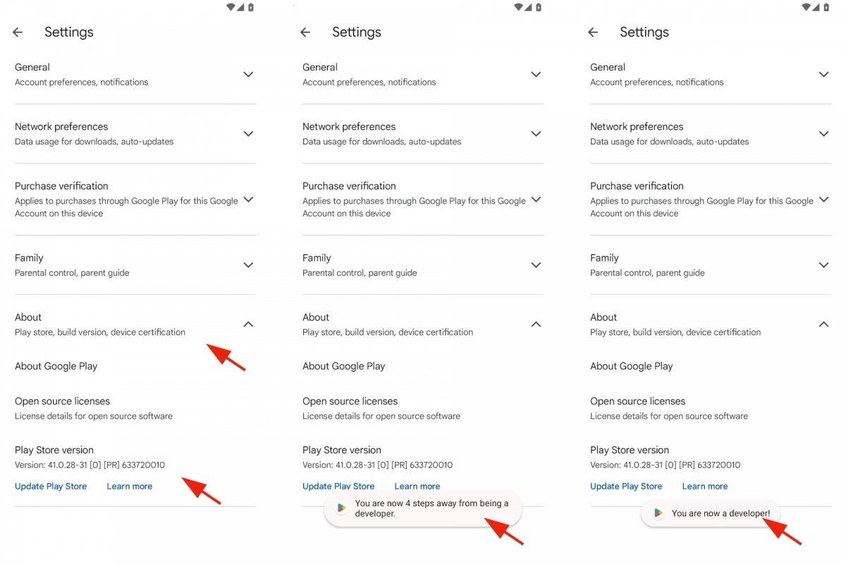 Activer les options développeur de Google Play