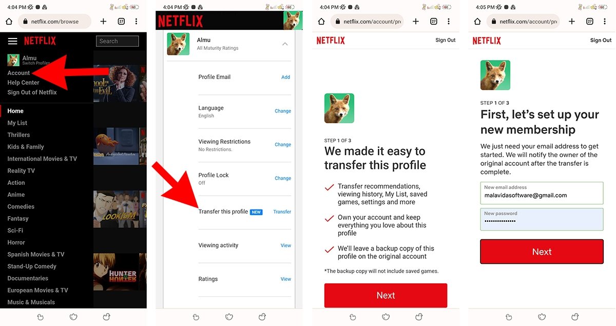 Tutorial to transfer a Netflix profile to another account
