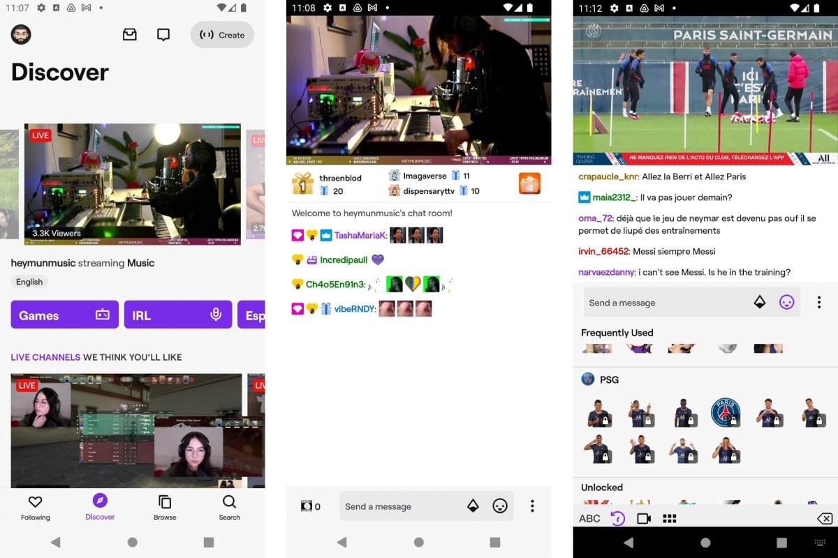 Directs Twitch avec chat