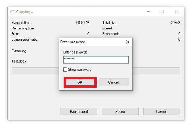 Введите пароль и нажмите Ok, чтобы получить доступ к содержимому