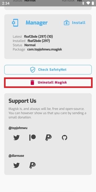 Uninstall Magisk
