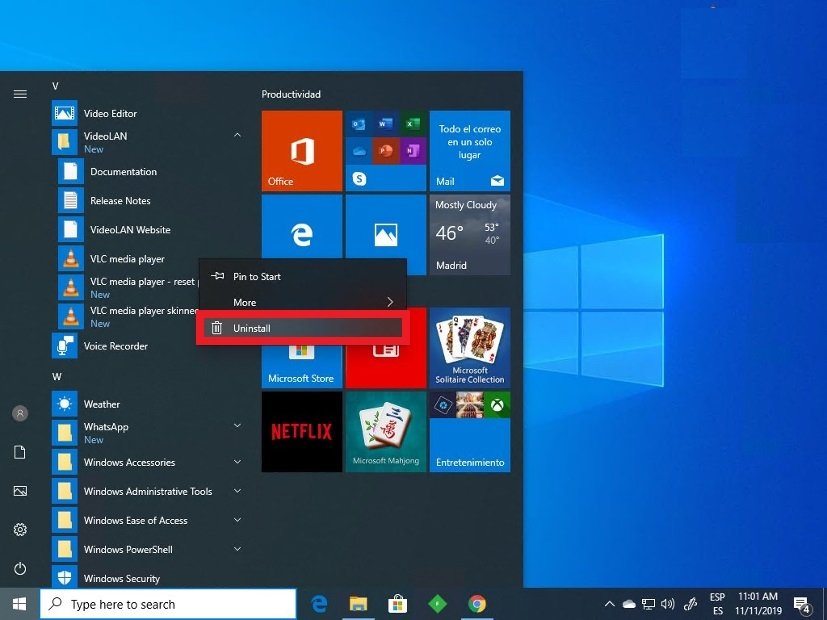 Deinstallieren Sie VLC über das Windows-Menü