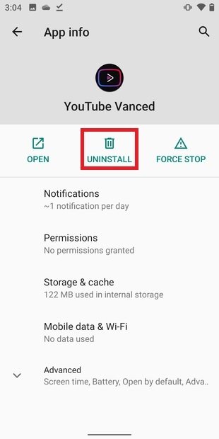 Desinstalar YouTube Vanced