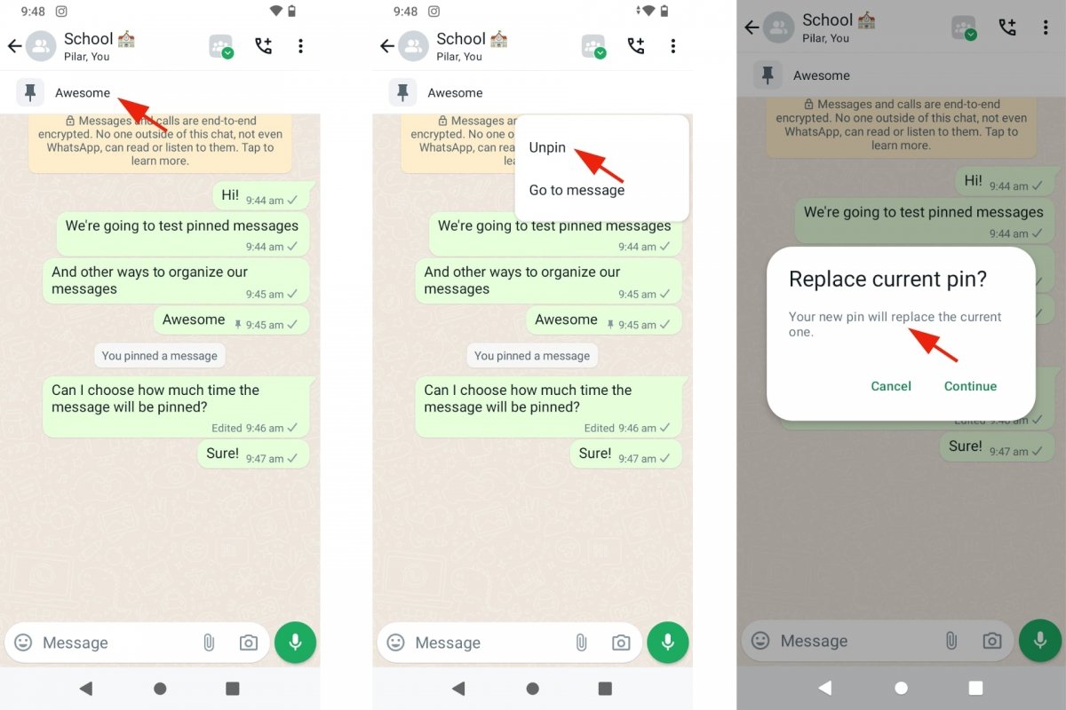 Rimuovere messaggi fissati nelle chat di WhatsApp