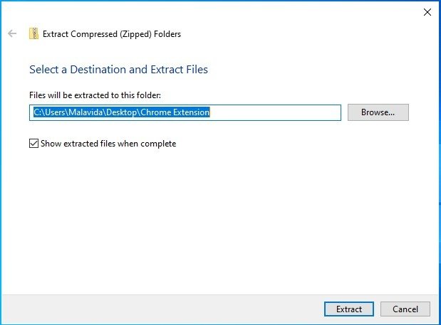 Estrazione del contenuto di file ZIP di un’estensione di Chrome