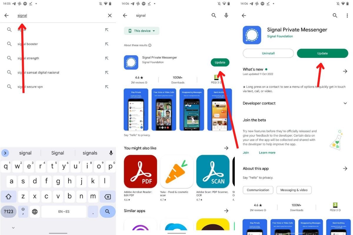 Atualize o Signal na Store do Google Play