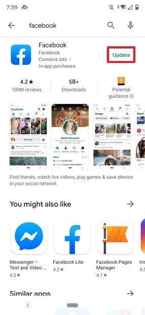 Updating Facebook from Google Play