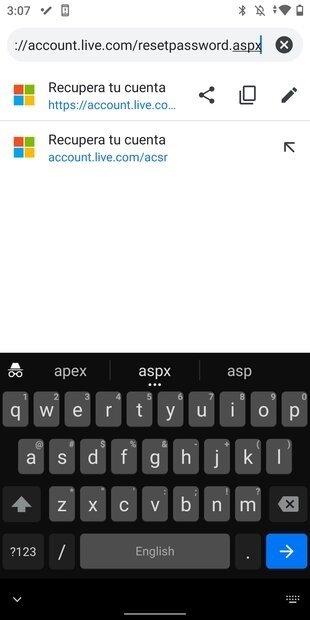 URL para recuperar contraseña perdida