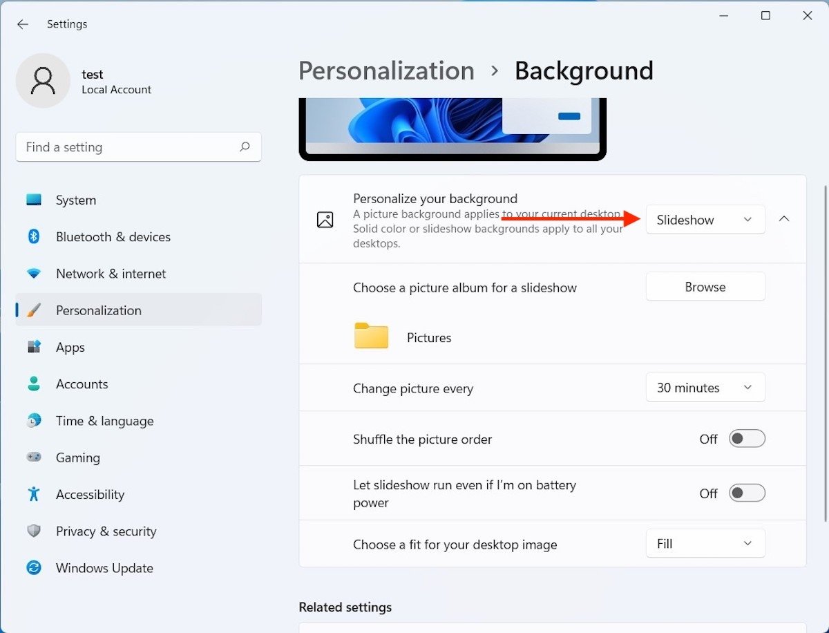 Utiliser une présentation comme fond d'écran dans Windows 11