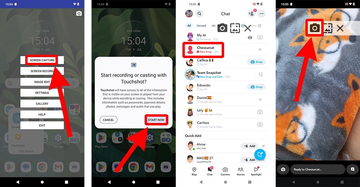 Using a third-party screenshot app in Snapchat