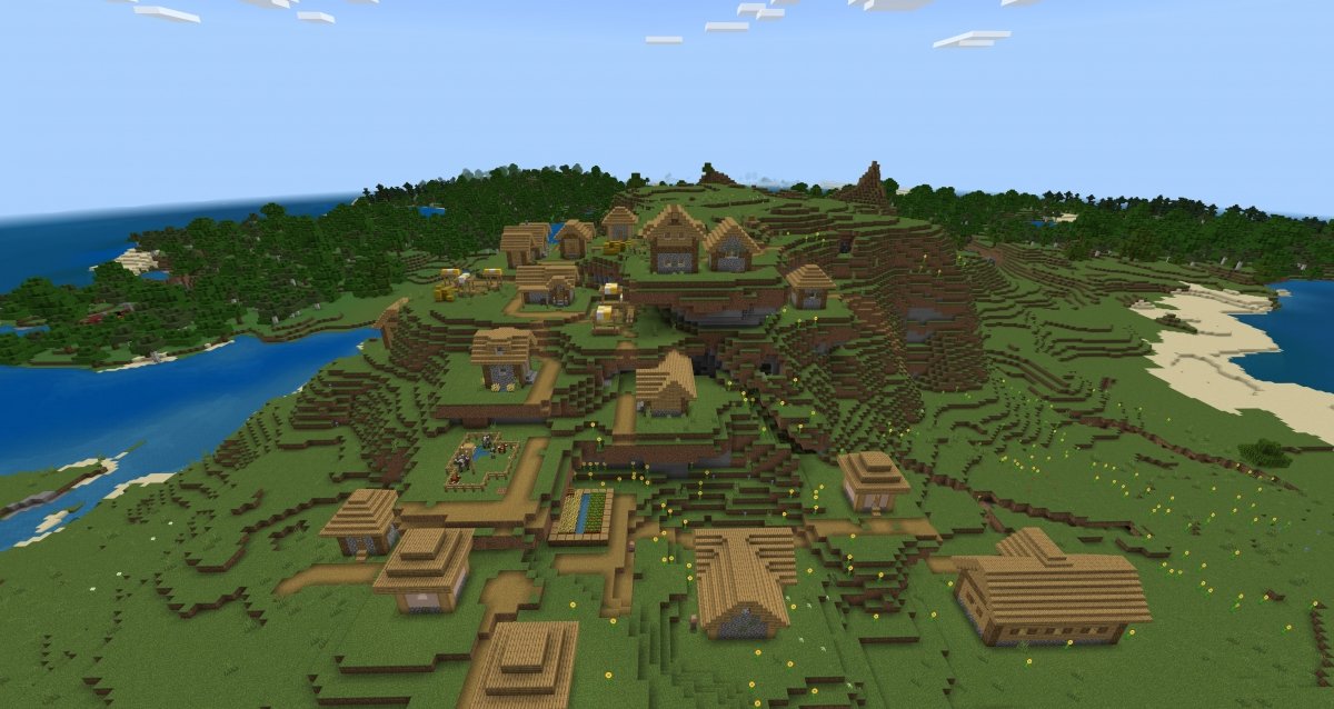 Vallée avec villages sur Minecraft